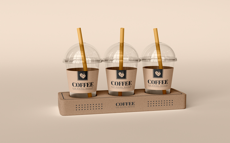 透明奶茶果汁咖啡杯包装效果展示VI智能贴图PSD样机提案设计素材 样机素材 第3张