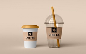 透明奶茶果汁咖啡杯包装效果展示VI智能贴图PSD样机提案设计素材