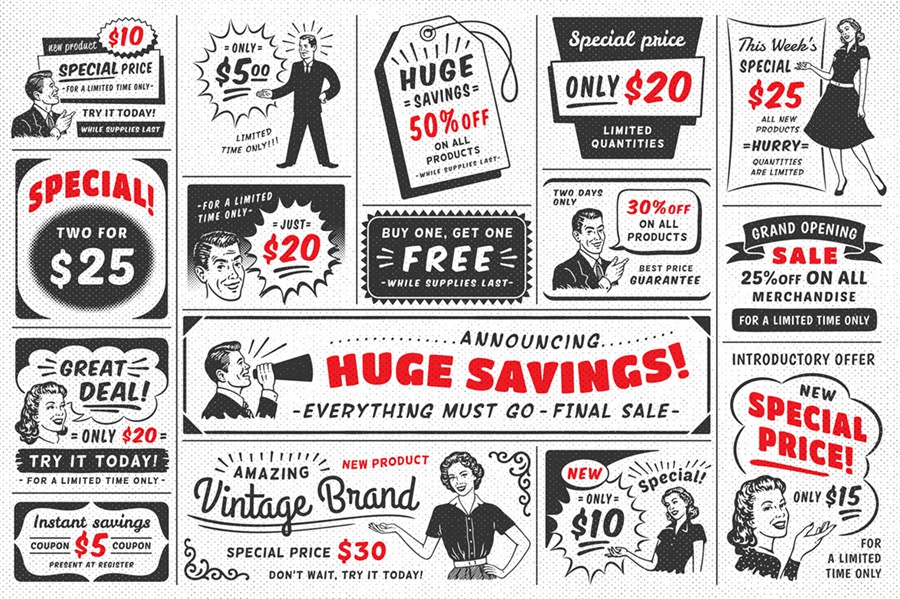 17个复古90年代风格复古新闻纸纹理广告PSD模板 1950s Style Retro Ad Templates , 第5张
