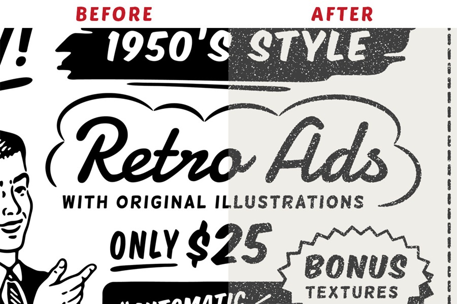 17个复古90年代风格复古新闻纸纹理广告PSD模板 1950s Style Retro Ad Templates , 第6张