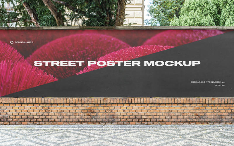 户外大型广告牌墙体围墙海报智能贴图样机PSD设计素材模板 样机素材 第1张