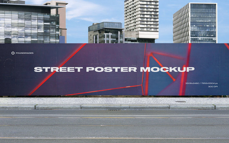 户外大型广告牌墙体围墙海报智能贴图样机PSD设计素材模板 样机素材 第2张