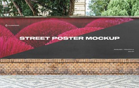 户外大型广告牌墙体围墙海报智能贴图样机PSD设计素材模板