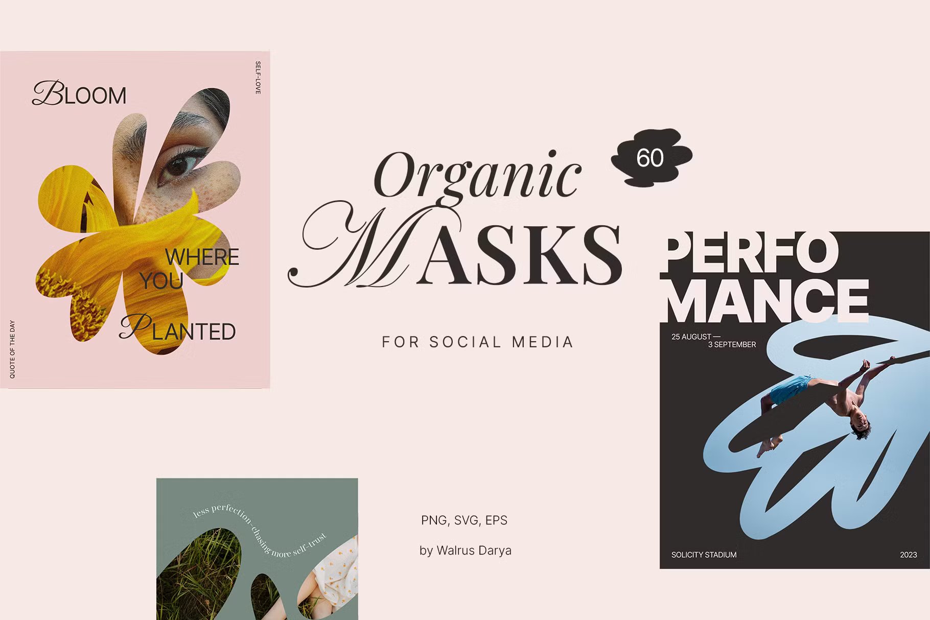 现代时尚形状镂空巴布亚新几内亚AI矢量/PNG社交媒体设计图形 Organic masks templates , 第1张