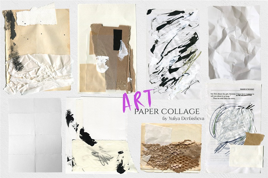 复古创意探索艺术拼贴剪纸花卉涂鸦风格抽象图形纹理套装 Art Paper Collage Cutout Abstract and Retro Photo Graphics , 第15张