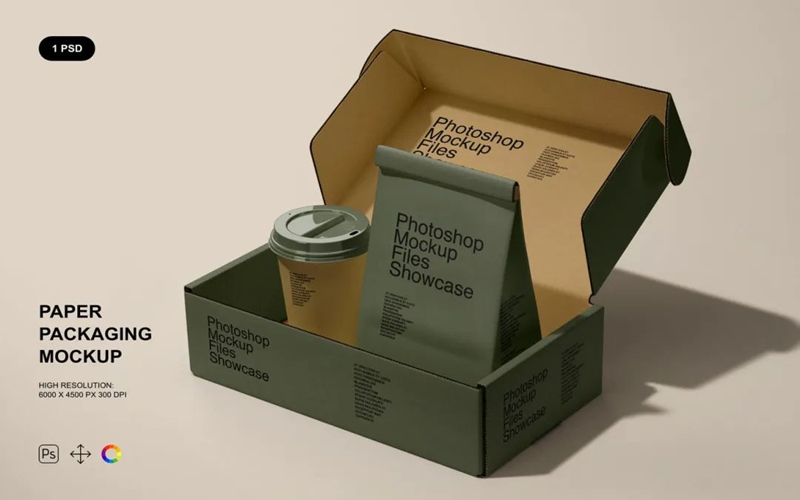 咖啡品牌VI设计咖啡杯纸袋纸盒纸杯包装PS贴图样机素材模板 样机素材 第1张