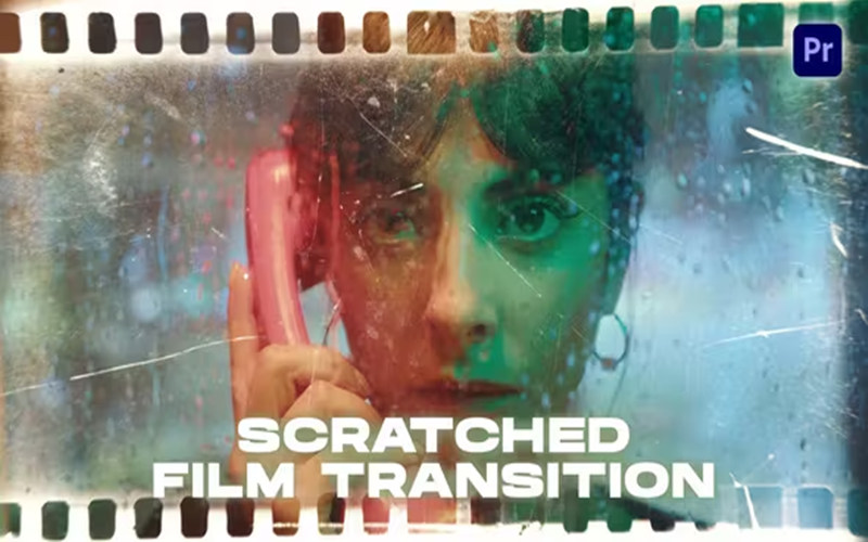 PR模板-15个划痕胶片过渡复古胶片带效果转场素材 Scratched Film Transitions 影视音频 第1张