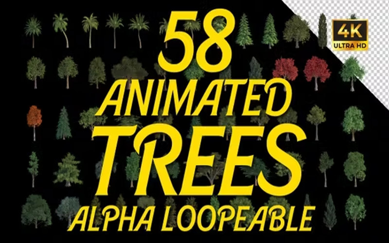 AE模板-4K分辨率58棵种树素材带Alpha循环动画效果视频 影视音频 第1张
