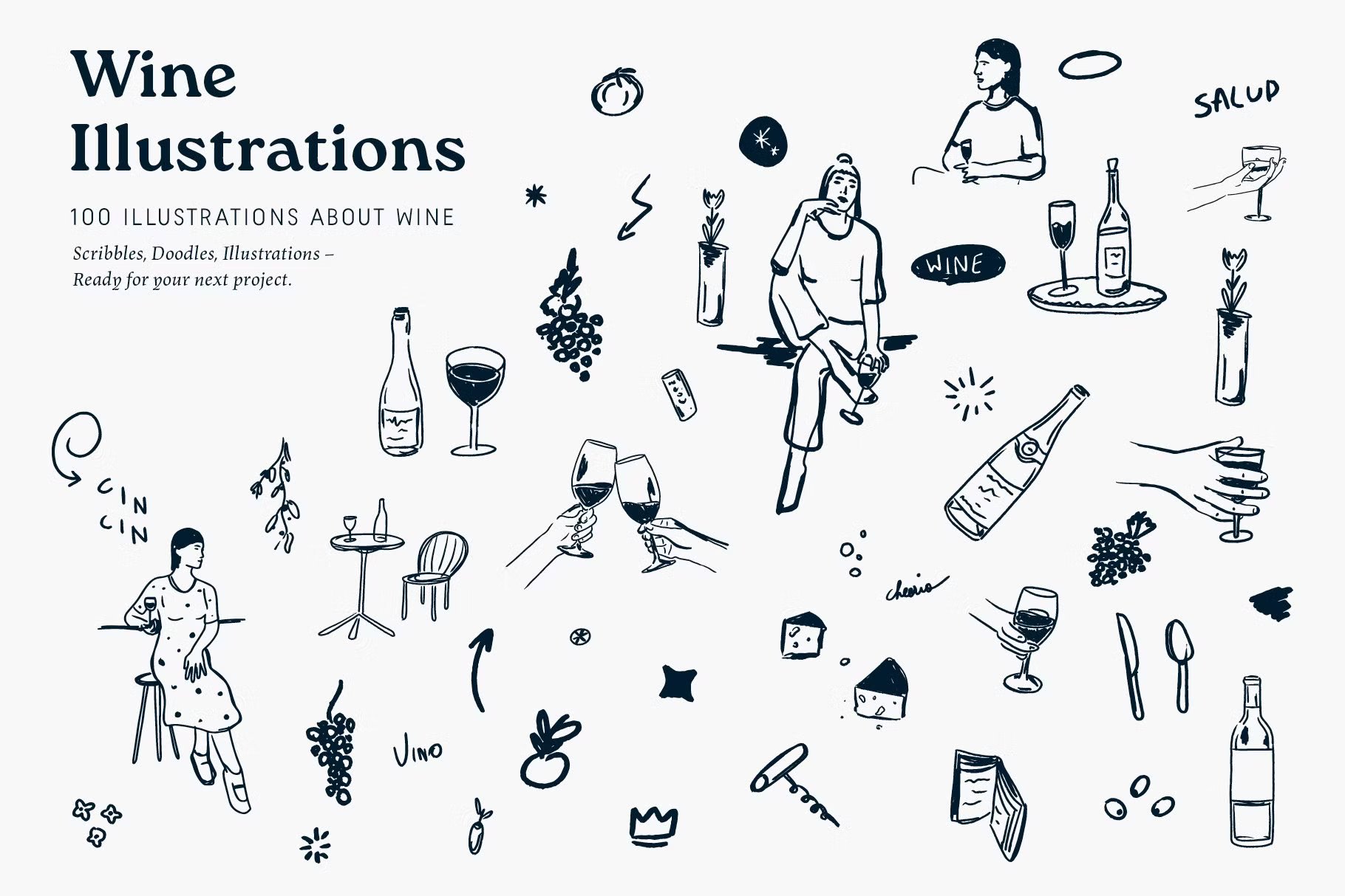 品牌海报图案创作网页设计标志设计自然气息葡萄酒矢量手绘插画PNG/AI矢量设计图形 Wine vector Illustrations , 第2张