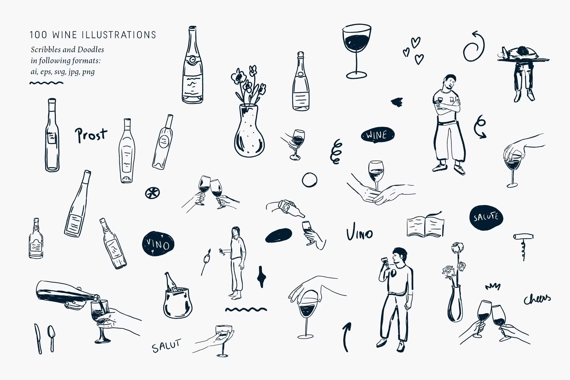 品牌海报图案创作网页设计标志设计自然气息葡萄酒矢量手绘插画PNG/AI矢量设计图形 Wine vector Illustrations , 第3张