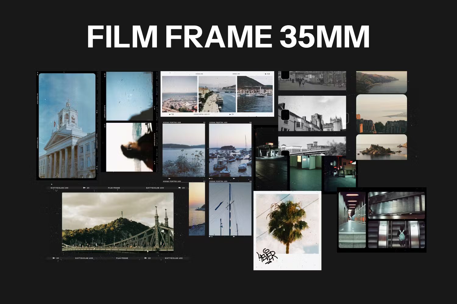 10种摄影后期35mm复古怀旧胶片边框照片拼贴PNG/PSD设计模板 Film Frame 35mm V.3 , 第2张