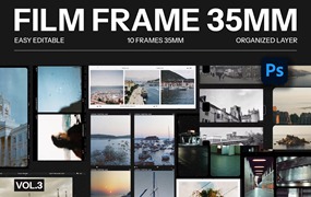 10种摄影后期35mm复古怀旧胶片边框照片拼贴PNG/PSD设计模板 Film Frame 35mm V.3