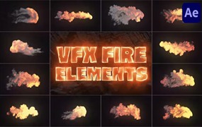 AE模板-12组逼真爆炸烟雾火焰燃烧特效动画视频素材 VFX Fire Elements for After Effects