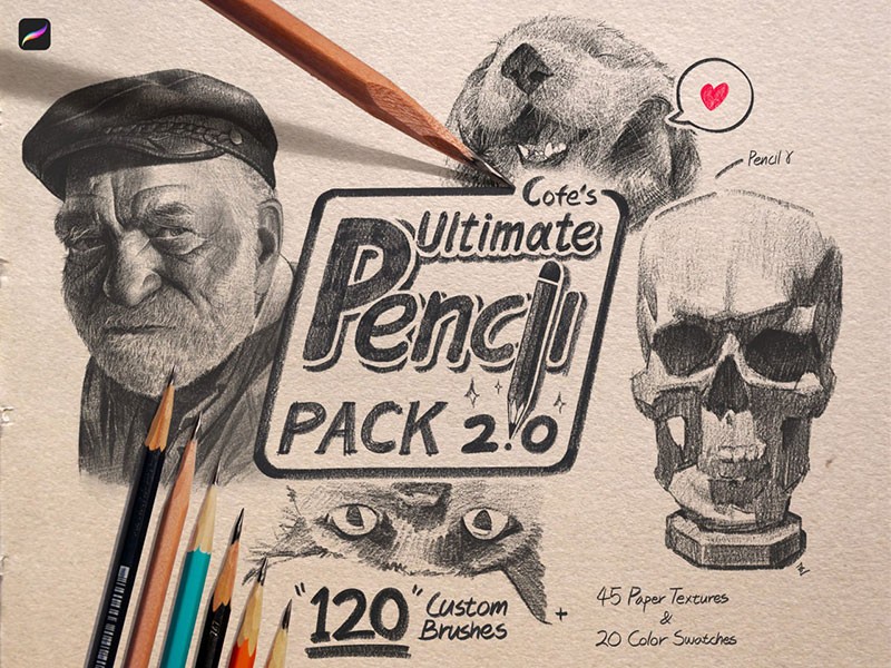 120个真实铅笔素描质感Procreate笔刷套装 , 第1张