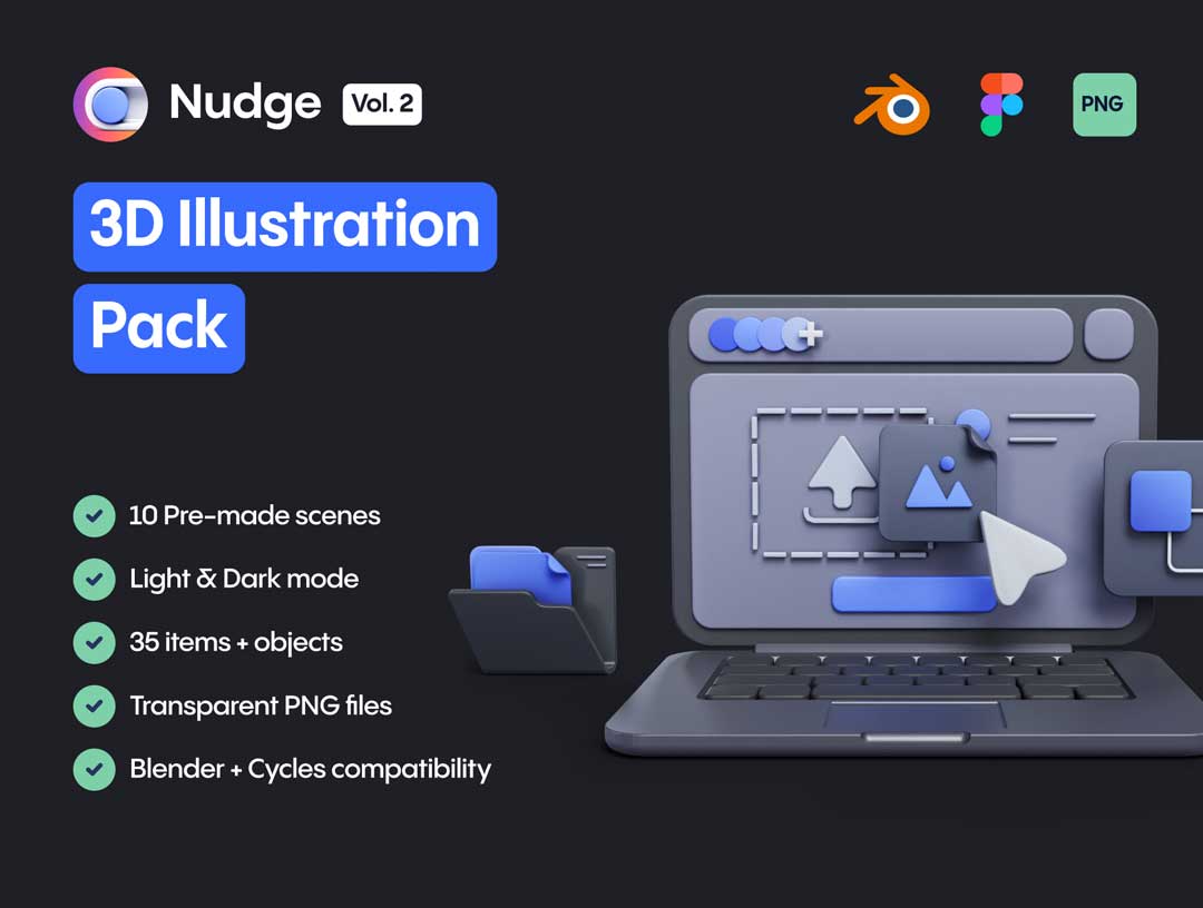 Published 高分辨率深蓝色质感办公工具3D图标插图 Nudge Vol.2 – 3D Illustration 图标素材 第1张