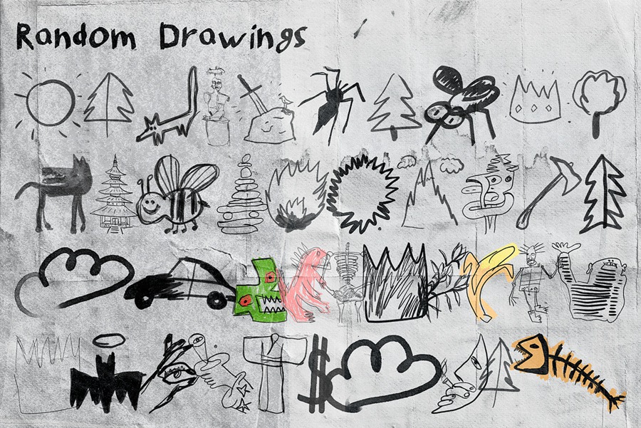 1000个嘻哈前卫摇滚复古Y2K风街头涂鸦手绘线条箭头图形PNG免抠图设计素材 Anti-Drawings Vol.1 , 第2张