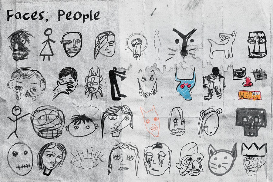 1000个嘻哈前卫摇滚复古Y2K风街头涂鸦手绘线条箭头图形PNG免抠图设计素材 Anti-Drawings Vol.1 , 第3张