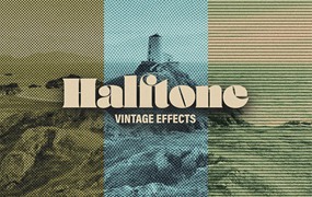 复古半色调半调图片照片杂志印刷特效PSD样机 HALFTONE VINTAGE EFFECTS