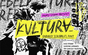 Kvltura 嘻哈hiphop风格炫酷黑白摇滚杂志手绘线条英文字体包 Unbored Scribbles Font