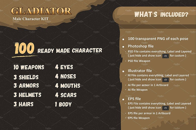 角斗士游戏角色和道具素材套件，PSD AI格式 图标素材 第6张