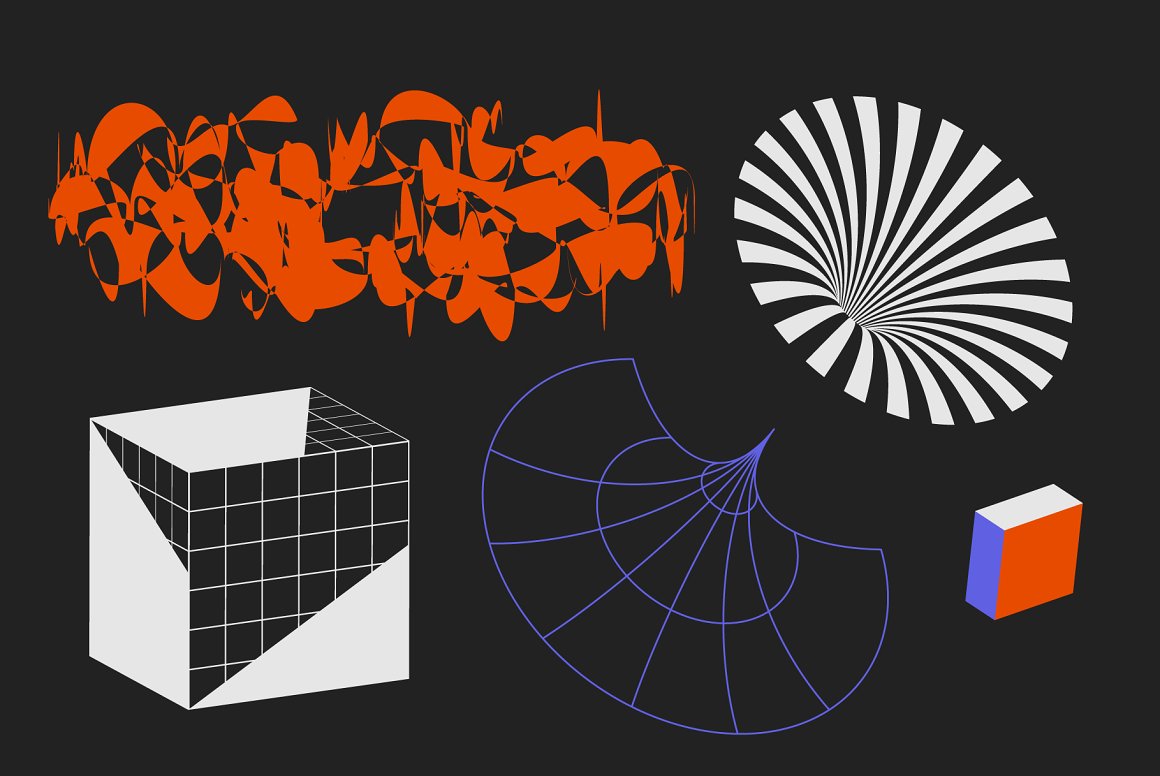 Samolevsky 潮流复古艺术抽象磨损做旧3D立体酸性几何图形ai设计素材源文件 90 Vector Texture Shapes 图片素材 第8张