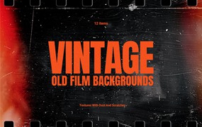 12款复古旧电影塑料胶片划痕污迹磨损背景肌理图片设计套装12 Vintage Old Film Backgrounds