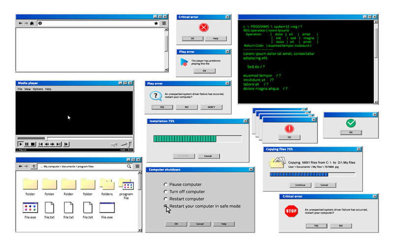 电脑Windows98风格系统弹出窗口框警告图标文件夹eps矢量弹窗素材 样机素材 第1张
