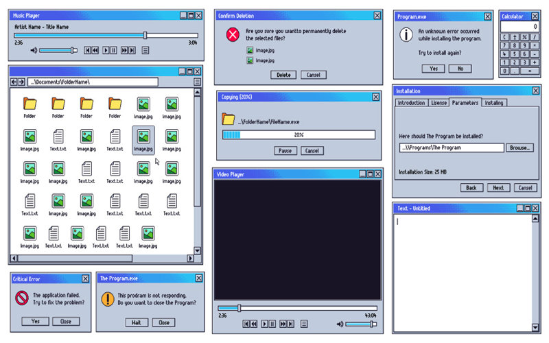 电脑Windows98风格系统弹出窗口框警告图标文件夹eps矢量弹窗素材 样机素材 第2张