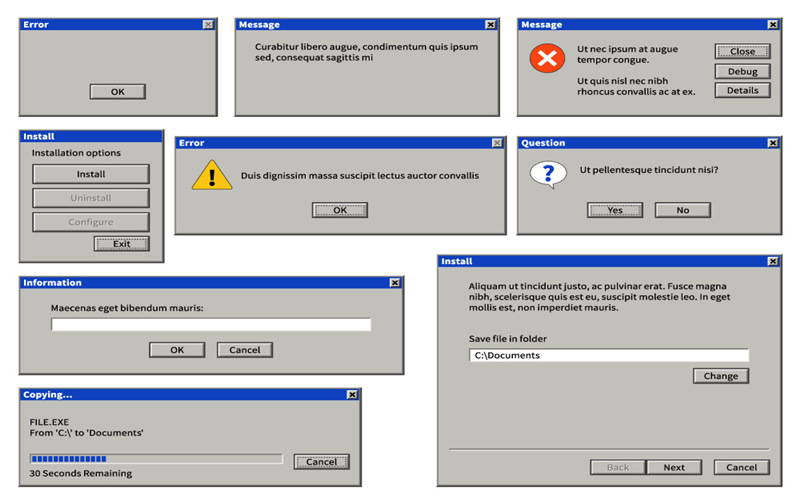 电脑Windows98风格系统弹出窗口框警告图标文件夹eps矢量弹窗素材 样机素材 第3张