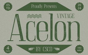 现代风格精致美感时尚压缩设计高窄复古怀旧品牌推广编辑设计海报衬线字体 Acelon Vintage