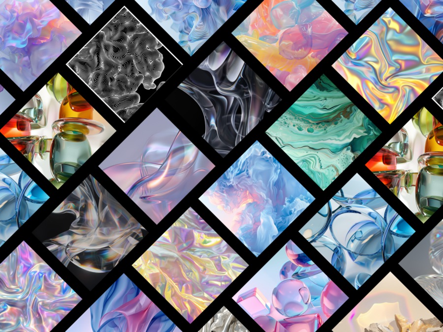 100款抽象艺术AI智能生成玻璃金属流体液体全息渐变背景壁纸图片纹理设计套装Luxe 100 AI-generated backgrounds . 第1张