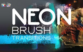 FCPX插件-7种时尚彩色笔刷涂鸦划痕故障扰乱发光闪烁转场预设 Neon Brush Transitions 4K