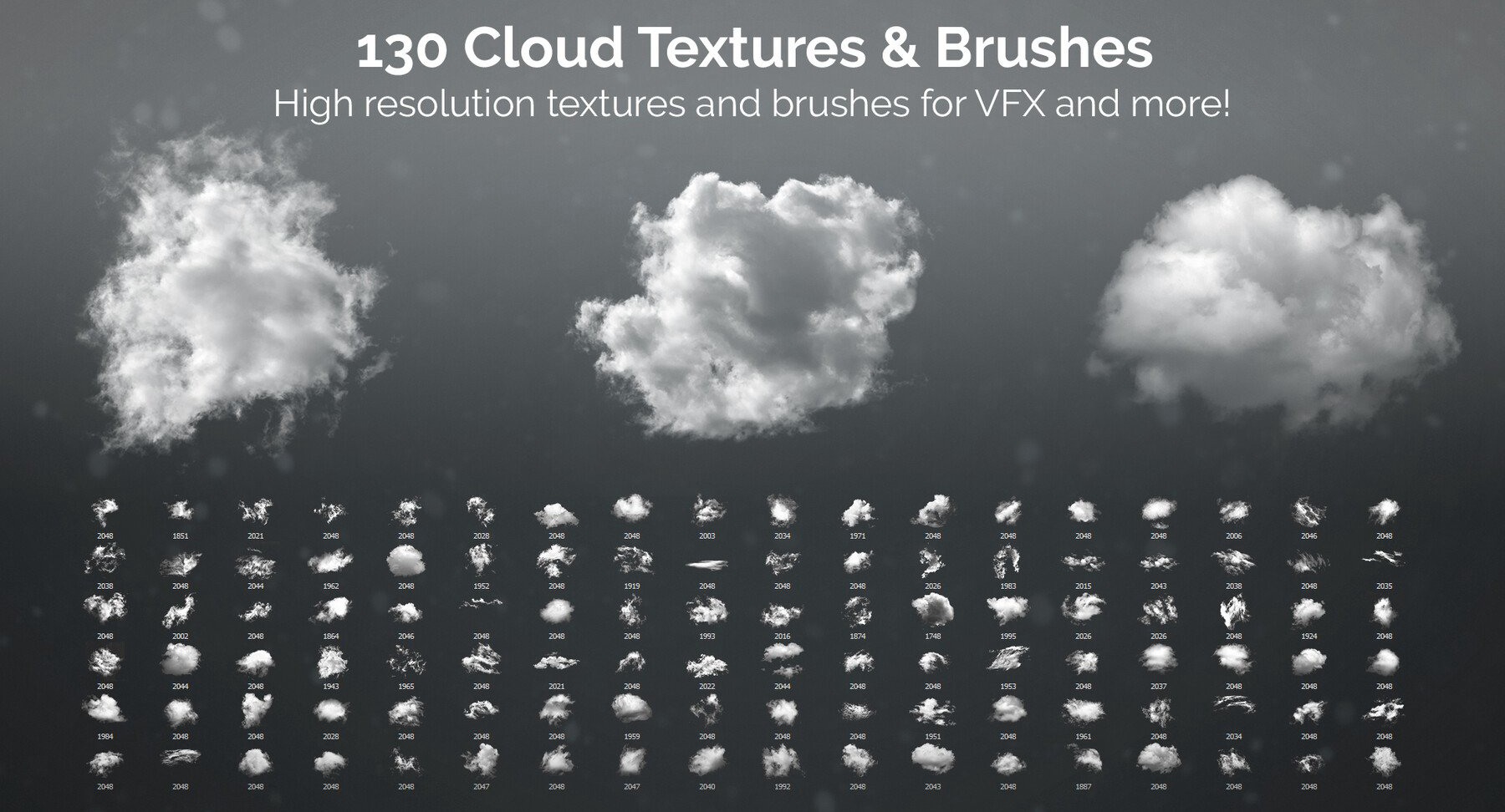 Photoshop云朵白云灰尘烟雾PS笔刷2K分辨率透明云朵白云设计素材 , 第1张