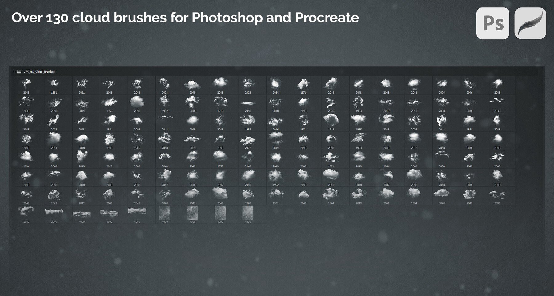 Photoshop云朵白云灰尘烟雾PS笔刷2K分辨率透明云朵白云设计素材 , 第2张