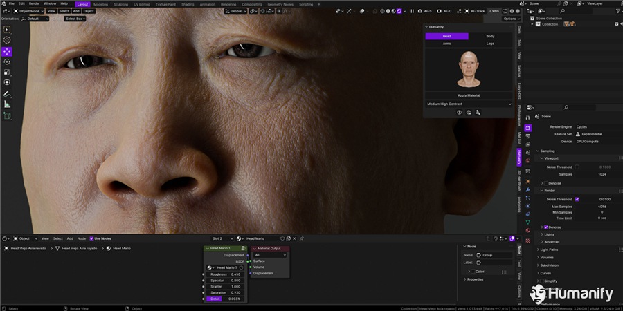 Blender插件：一键生成真实人体面部身体手脚皮肤着色器插件预设 Humanify + 视频教程 , 第5张