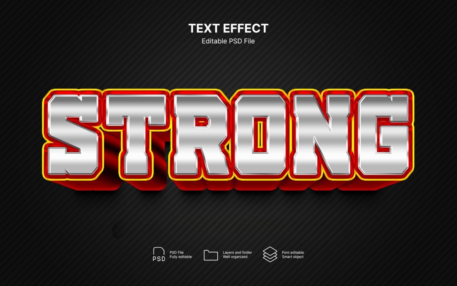 10款3D立体金属镀铬工业风文本标题logo徽标特效PSD样机套装Strong text effect set 设计素材 第2张