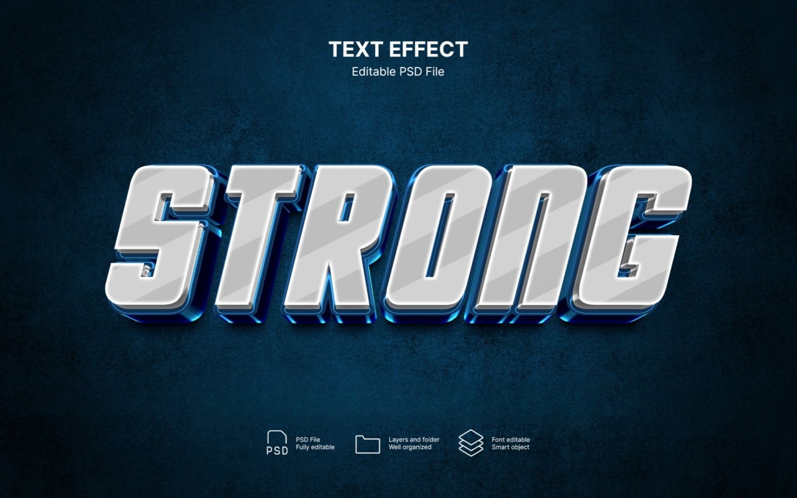 10款3D立体金属镀铬工业风文本标题logo徽标特效PSD样机套装Strong text effect set 设计素材 第4张