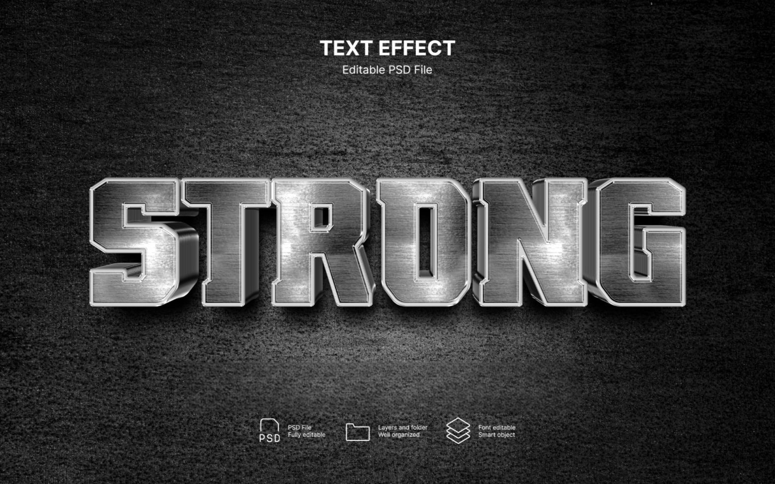 10款3D立体金属镀铬工业风文本标题logo徽标特效PSD样机套装Strong text effect set 设计素材 第5张