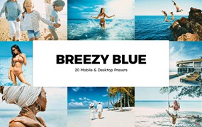 夏日海滩蓝色明亮摄影后期Lightroom预设及电影调色LUT预设 20 Breezy Blue Lightroom Presets und LUTs