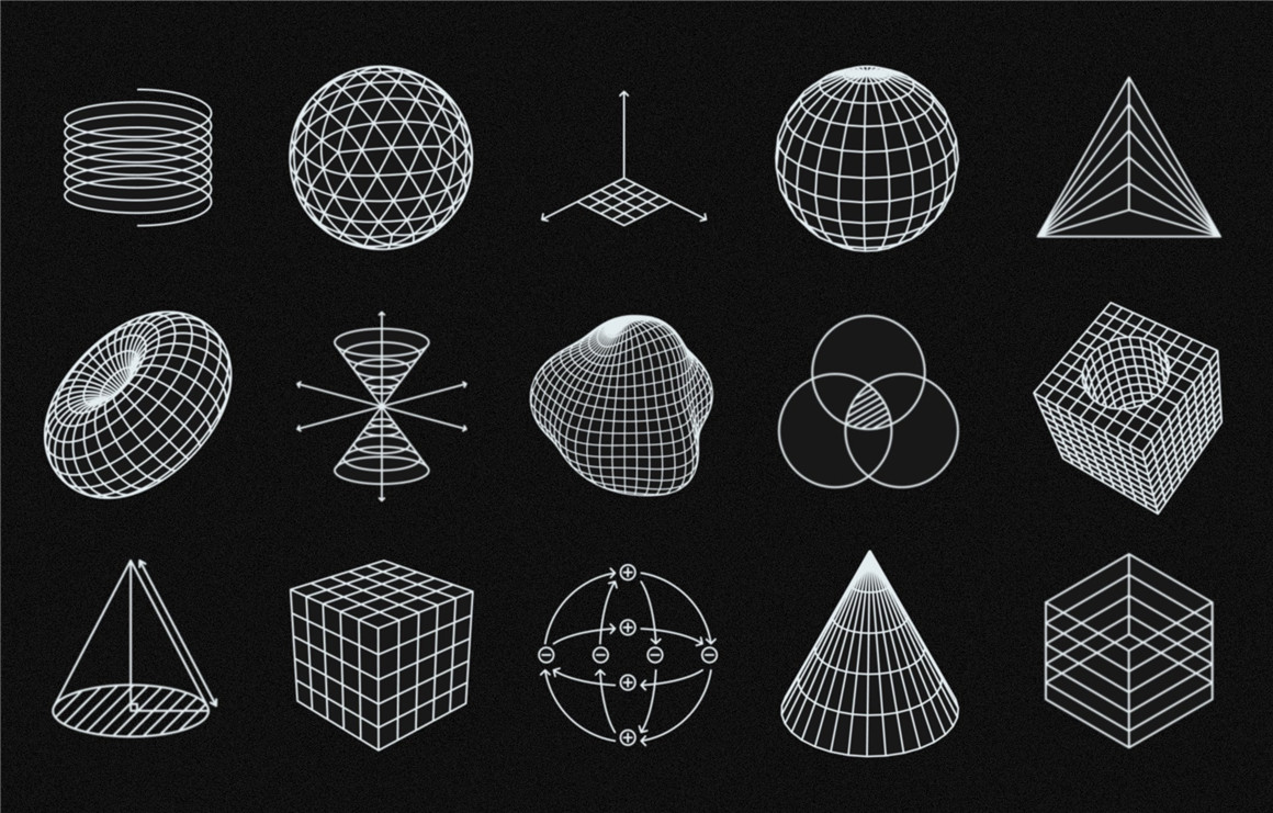 LS.GRAPHICS 350多款未来赛博朋克科幻酸性点线面3d立体几何构成抽象机能图形设计素材 350+ Abstract Contours Shapes 图片素材 第4张