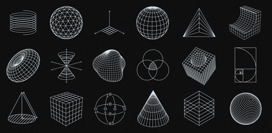 LS.GRAPHICS 350多款未来赛博朋克科幻酸性点线面3d立体几何构成抽象机能图形设计素材 350+ Abstract Contours Shapes 图片素材 第10张