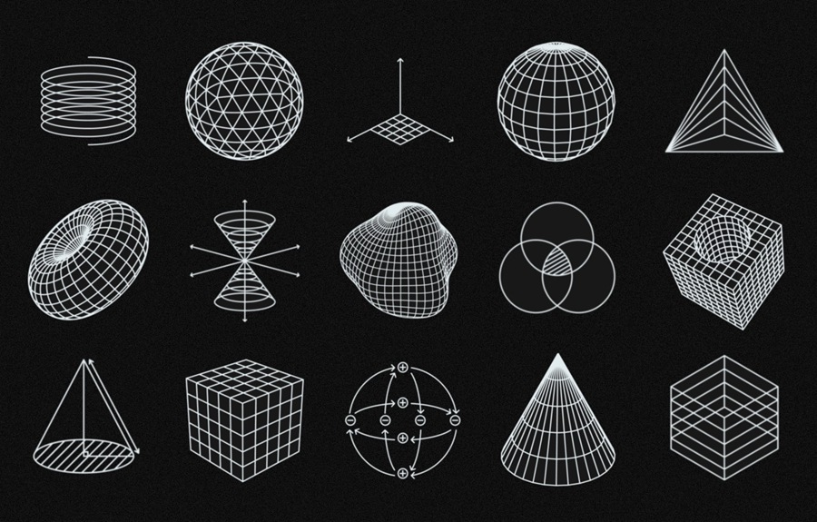 LS.GRAPHICS 350多款未来赛博朋克科幻酸性点线面3d立体几何构成抽象机能图形设计素材 350+ Abstract Contours Shapes 图片素材 第11张