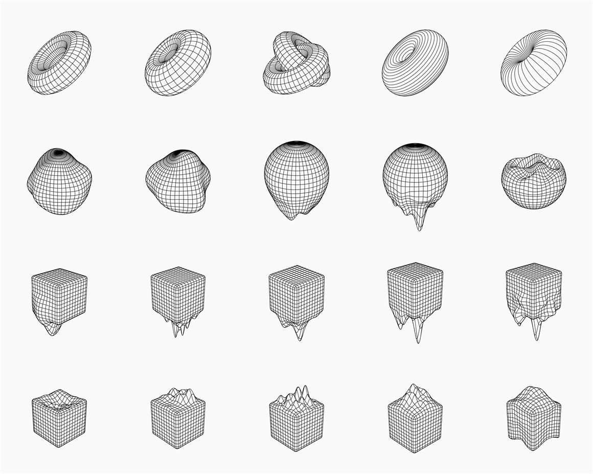 LS.GRAPHICS 350多款未来赛博朋克科幻酸性点线面3d立体几何构成抽象机能图形设计素材 350+ Abstract Contours Shapes 图片素材 第12张