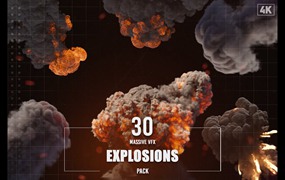 Eldamar Studio 30个好莱坞灾难动作电影大规模爆炸模拟闪光炮弹撞击破坏4K视觉效果包 30 Massive VFX Explosions Pack