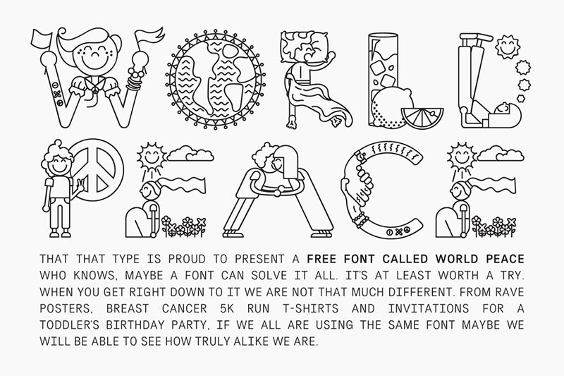 World Peace简笔插画字体，免费可商用 , 第1张