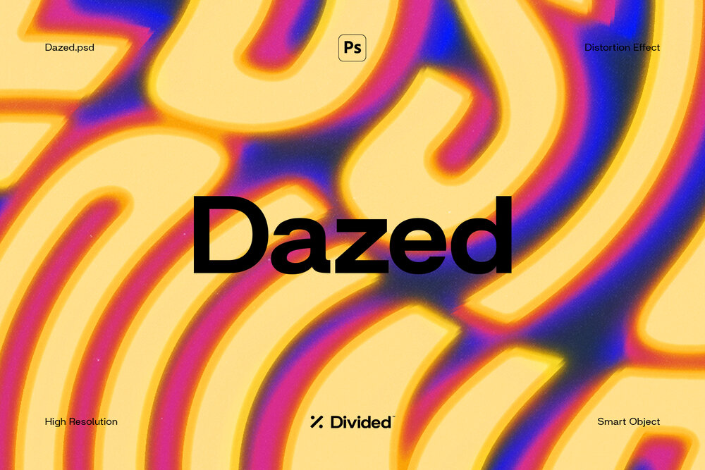 复古迷幻渐变抽象文本扭曲故障logo徽标标题特效PSD样机Dazed Distortion Text Effect , 第1张