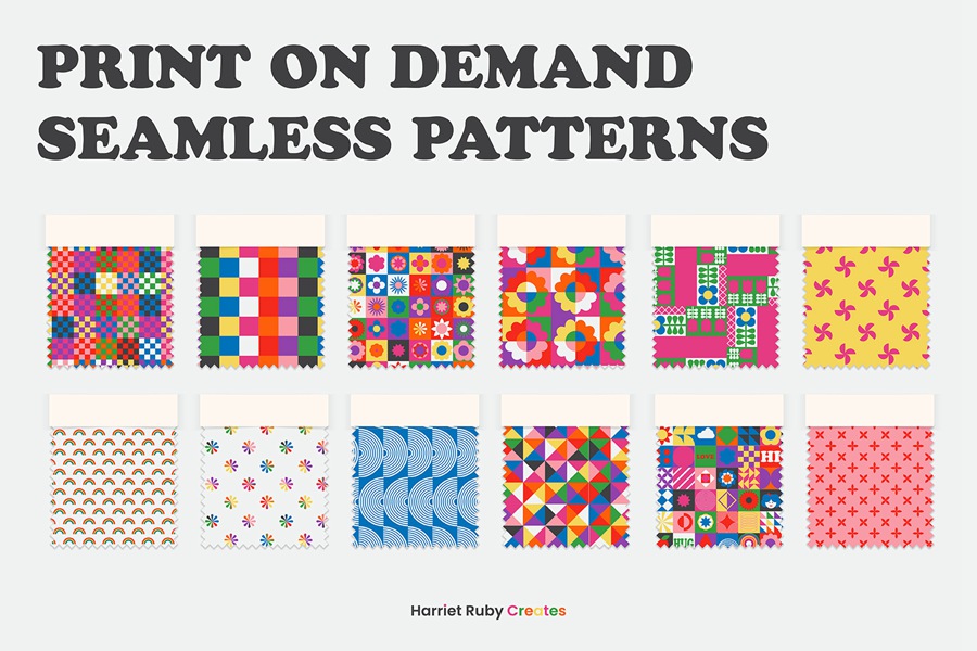 300多种元素方形瓷砖图标花朵元素无缝图案预制海报 Colorful Geometric Shapes + Patterns , 第7张