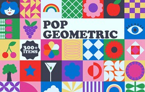 300多种元素方形瓷砖图标花朵元素无缝图案预制海报 Colorful Geometric Shapes + Patterns