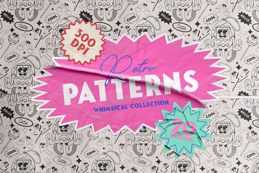 20种手绘复古壁纸社交媒体帐户墙面艺术包装纸织物无缝图案系列 Patterns Whimsical Collection , 第1张