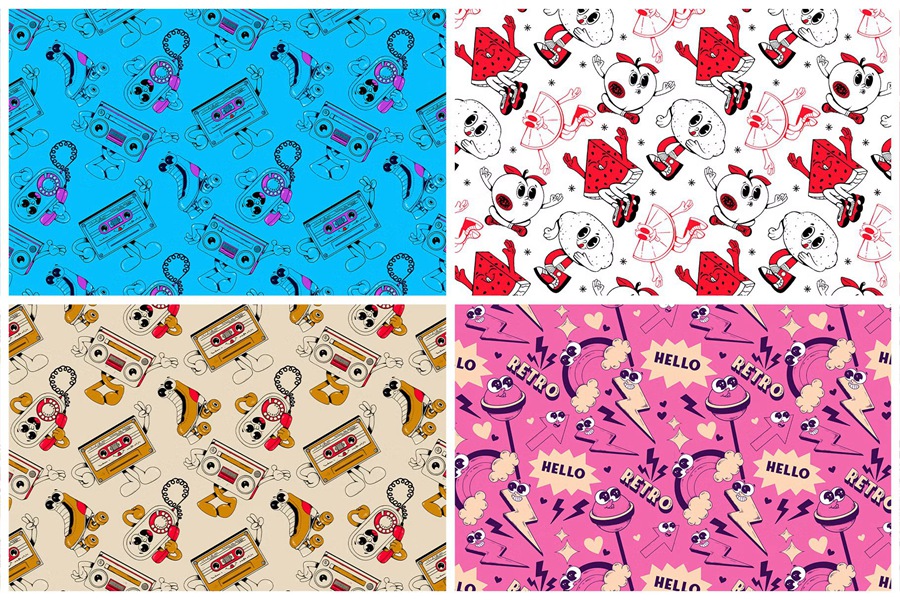 20种手绘复古壁纸社交媒体帐户墙面艺术包装纸织物无缝图案系列 Patterns Whimsical Collection , 第3张
